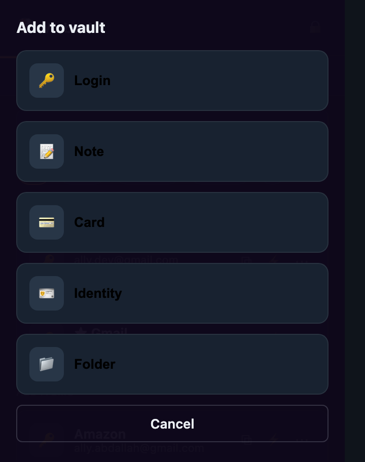 Add-item type picker