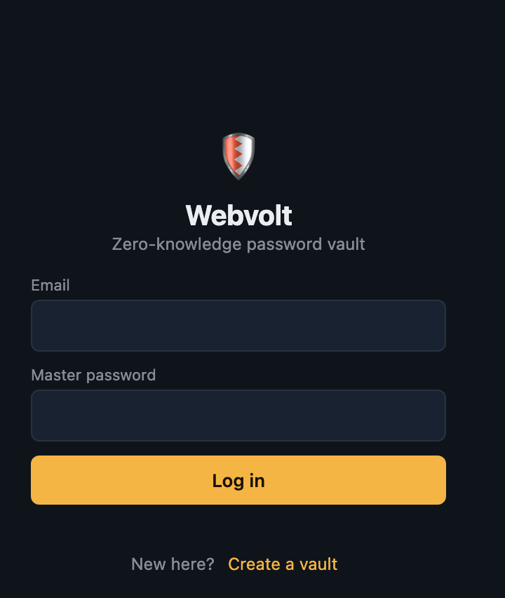 Webvolt login and unlock screen